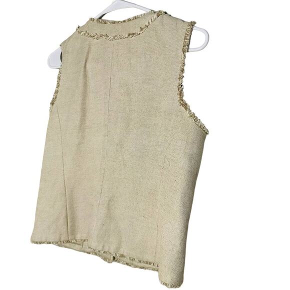 Michael Michael Kors Tan Cream Tweed Button Front Pockets Vest Size 6 - Picture 2 of 10